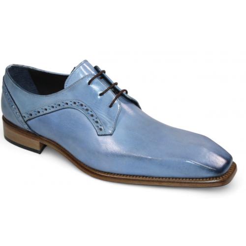 Duca Di Matiste "Spada" Light Blue Genuine Italian Calf Leather Lace-Up Dress Shoes.